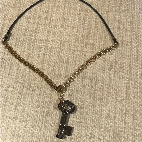 Black Iridescent Key Statement Necklace - Picture 1 of 4